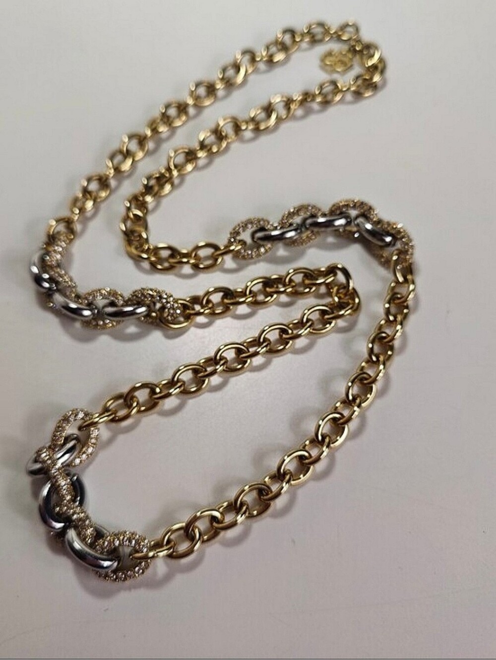 Ann Taylor Gold Tone Long Chain Necklace Rhinestone Link Statement Necklace 30”